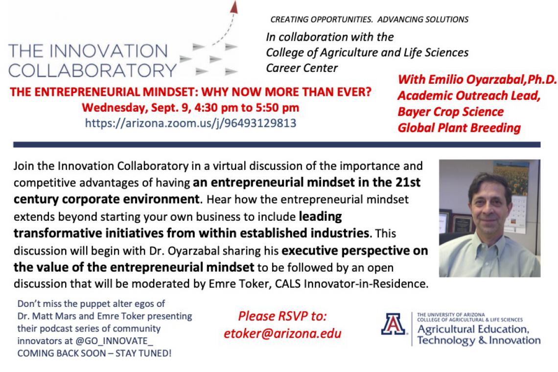 The Entrepreneurial Mindset: Why now more than ever? lecture flyer.