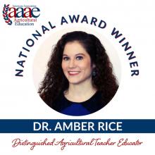 Amber Rice headshot with AAAE logo