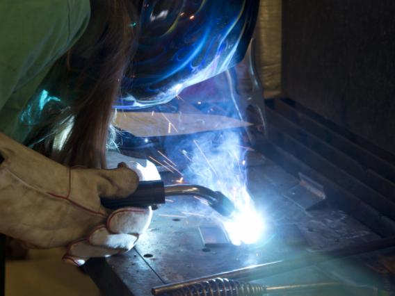 A student welding in an AGTM course. 