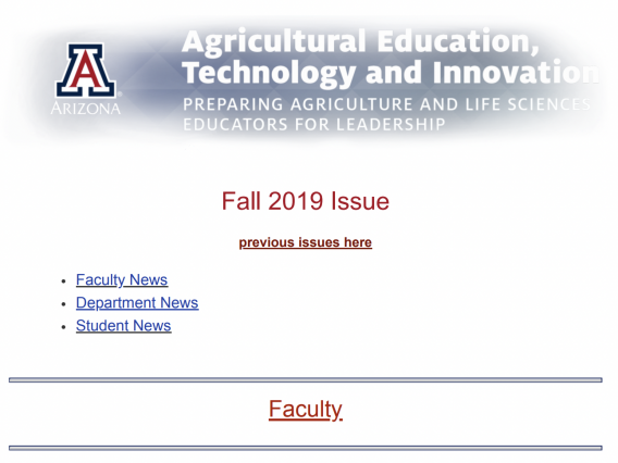 Screen shot of the first page of the fall 2019 AED newsletter. 