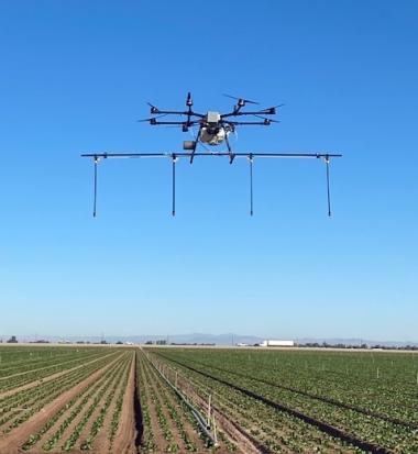 A drone in an agricultural field